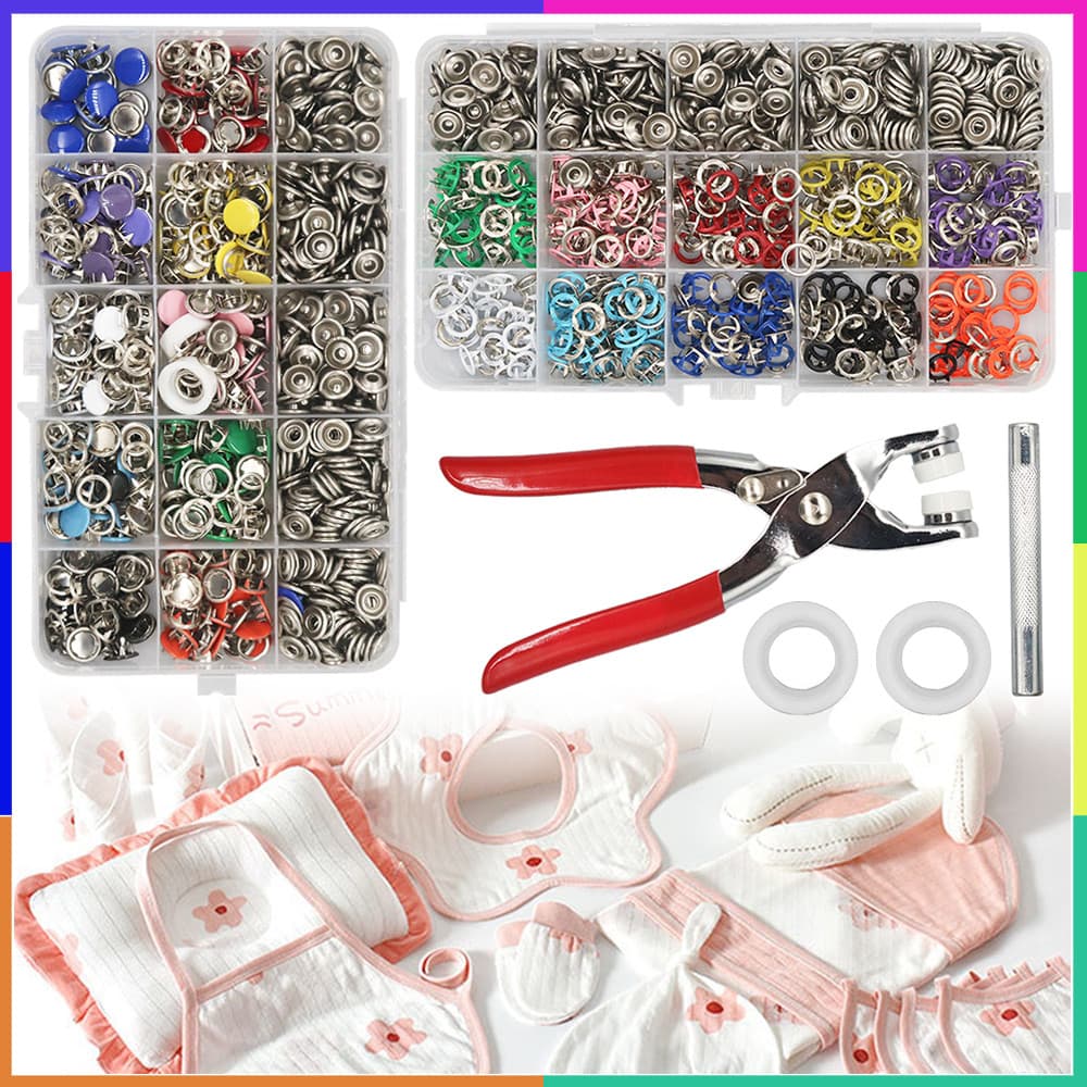 Generic Kit Genérico De 1600 Fechos Pressão Metal Com Alicate, Botões de pressão de metal sólido e oco
