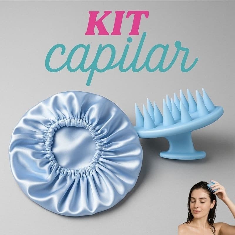 Kit Capilar, Touca de Cetim, Escova Massageadora