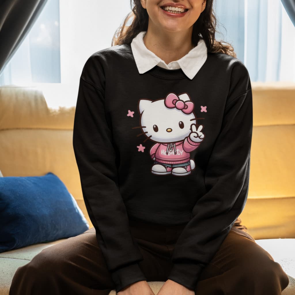Moletom Feminino Blusa De Frio Hello Kitty Casual Inverno Gola Redonda Moda Inverno Confortável