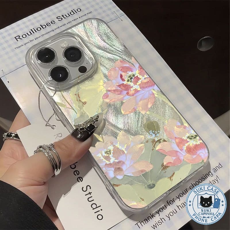 Capinha Flor de lótus iPhone 16 15 17 14 13 12 11 Pro Max iPhone 7 8 plus Anti-impacto Capa