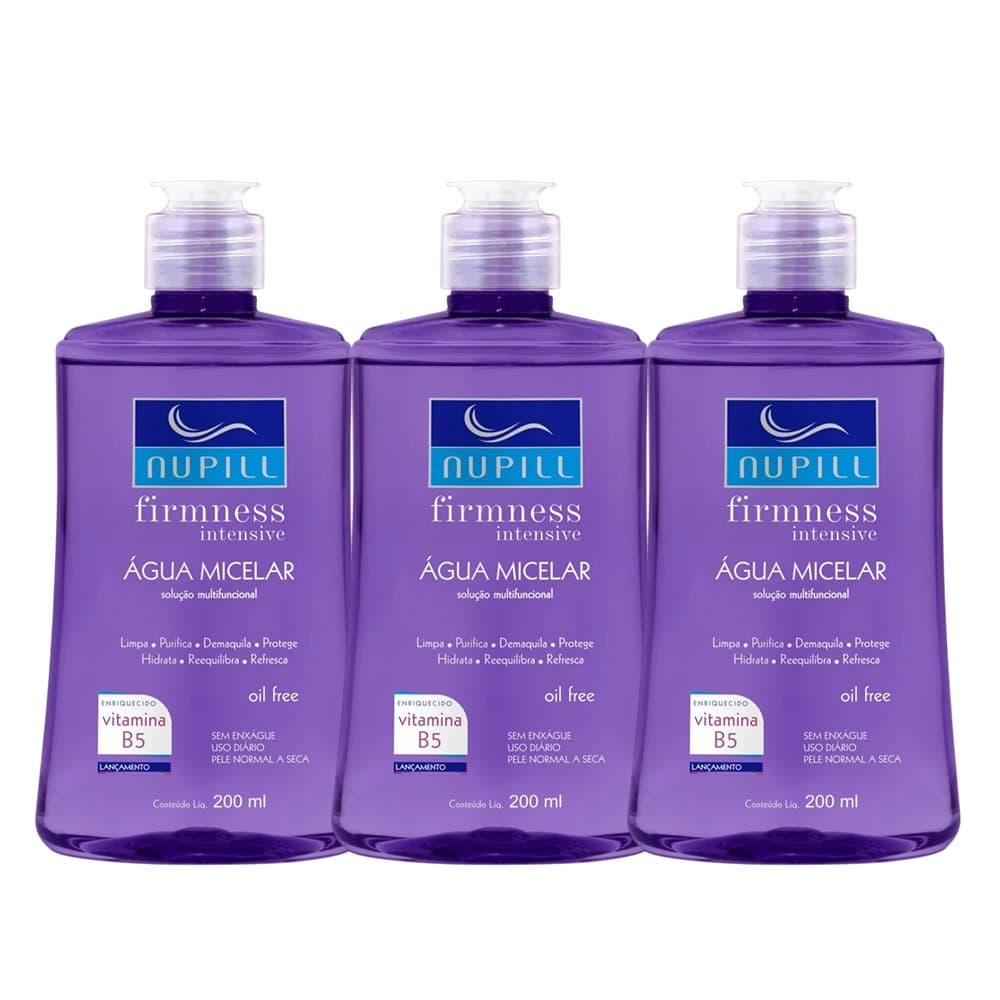 Kit 3 Água Micelar Demaquilante Limpeza de Pele Nupill Firmness Intensive Vitamina B5 200ml