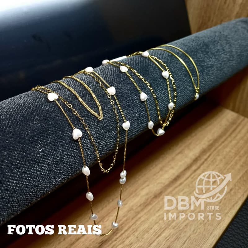 Colar Feminino + Pulseira + Tornozeleira – Dourada ou Prata