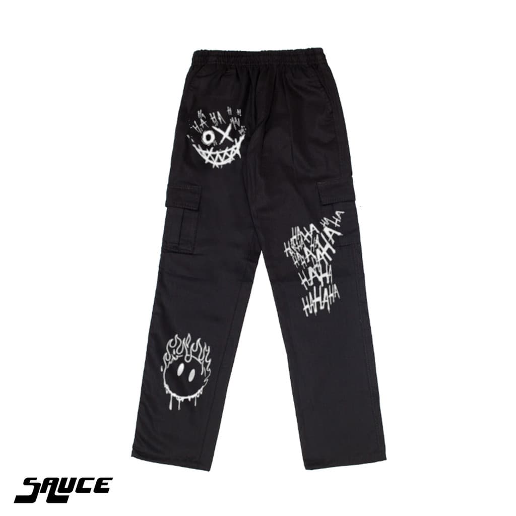 Calça Cargo Ha Ha Ha Rosto Em Chamas Sarja Streetwear Unisex