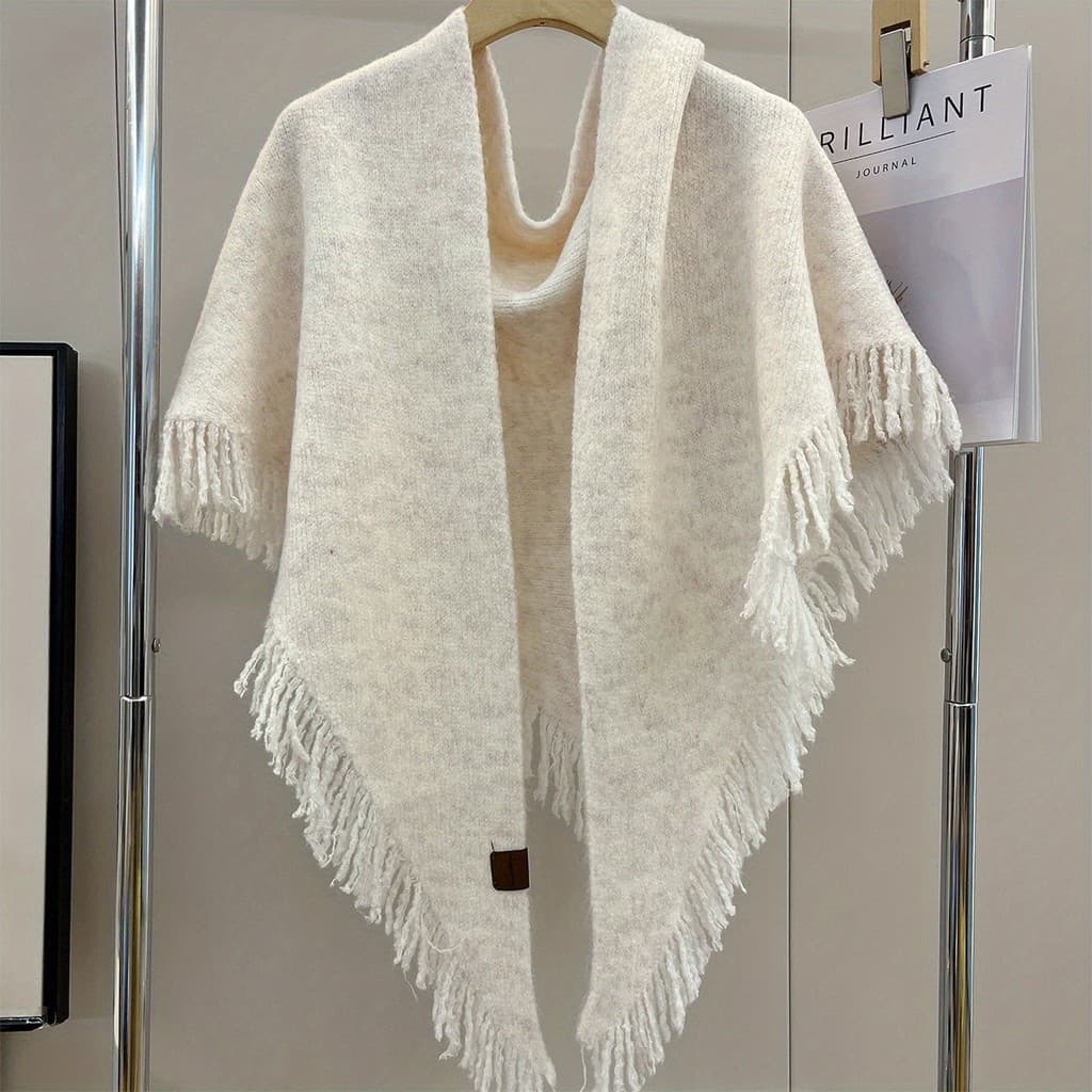Xale Triangular Com Borla De Lã Aconchegante – Lenço Elegante À Prova De Vento Fecho De Botão Para Mulheres , Perfeito C
