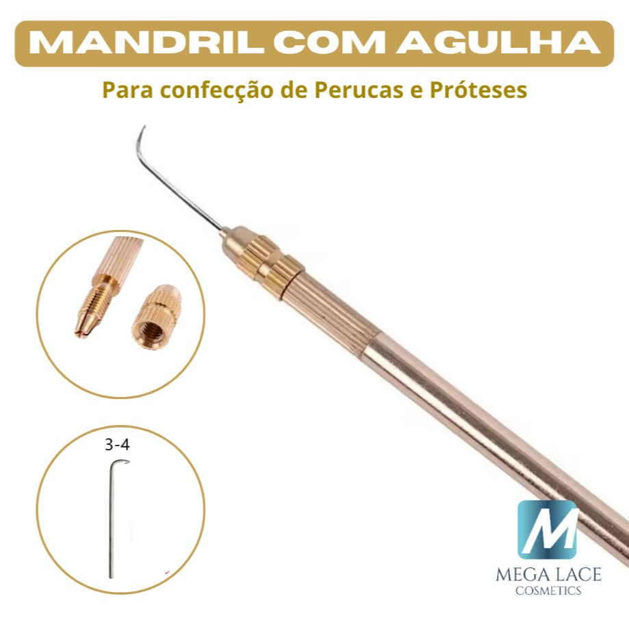 Mandril Alemão + Agulha 3-4 para Confecção de Perucas e Próteses