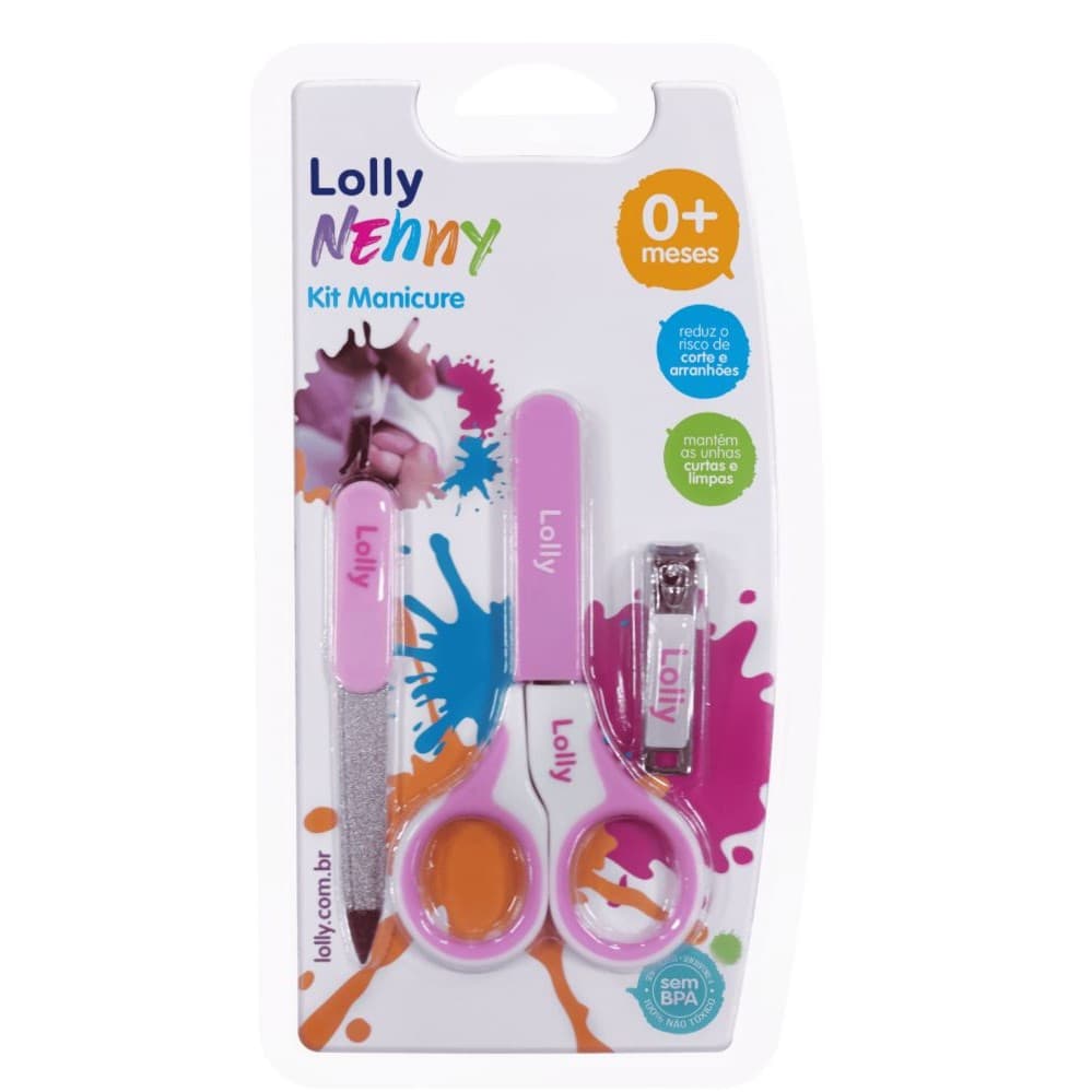 Kit Manicure Lolly - Cuidado e Delicadeza para as Unhas do Bebê Tesoura + Lixa + Cortador pequeno