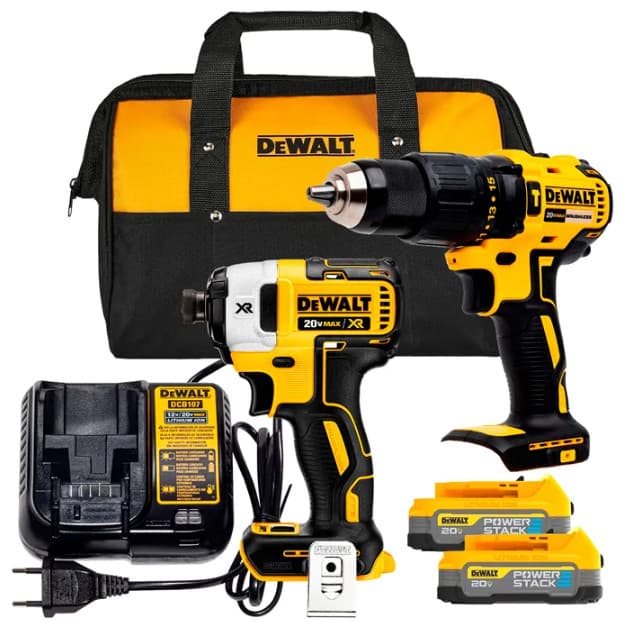 Parafusadeira/Furad 1/2" DCD7781 + Parafusadeira Imp 1/4" DCF887 + 2 Baterias 20V 1.7Ah + Carregador + Bolsa DeWalt