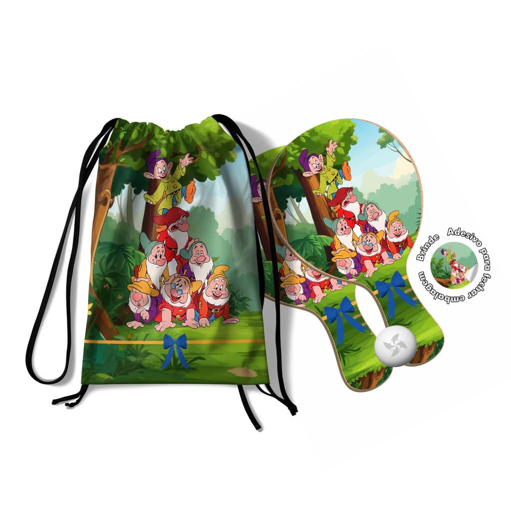 7/10/15/20/25 Kit Mochilinha e Raquetes Ping Pong - branca de neve 7 anões
