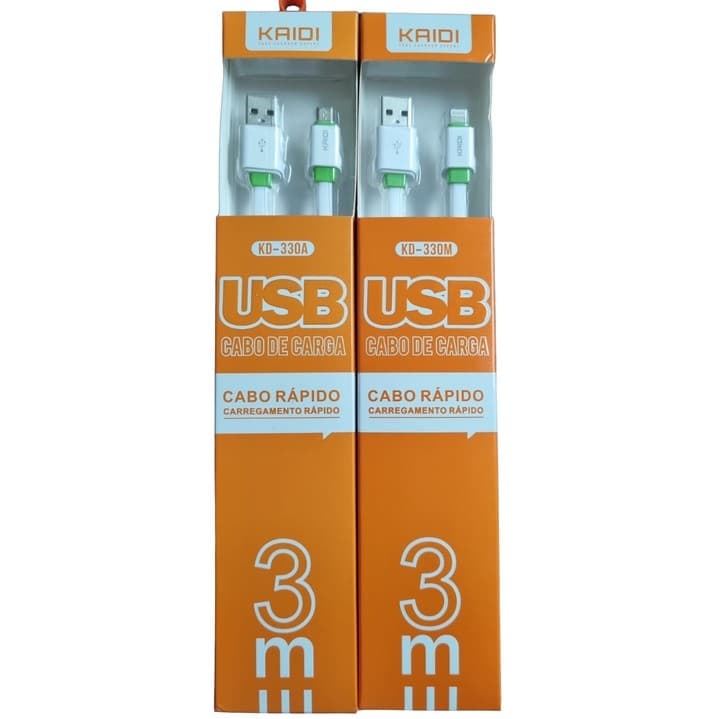 Cabo Carregador e dados 3 metros Kaidi/lehmox Tipo C Micro Usb Iphone
