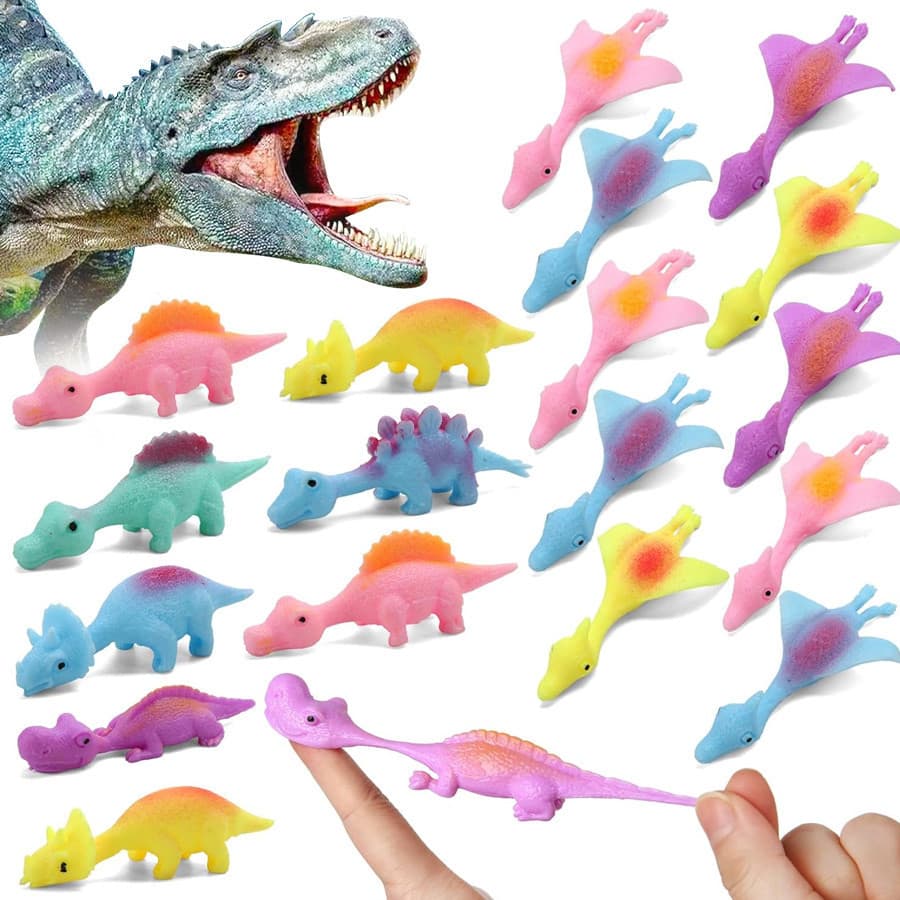 5/20/30 Unidades Brinquedos De Dedo De Dinossauro Para Estilingue , Lembrancinhas Crianças Borracha Pegajosa Dino Flying Catapult Fidget Toys Meninos Meninas Aniversário Goodie Bag Stuffers Presentes De Natal Dos Namorados