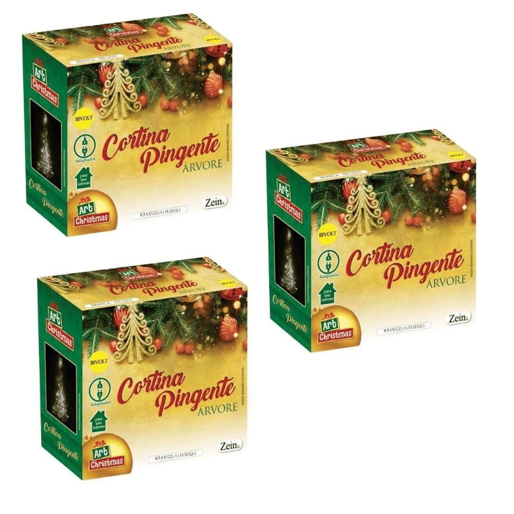 Kit 3 Cortina Pingente Arvore Colorido 108 Leds 4M Bivolt