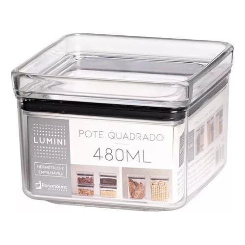 Pote Hermético Lumini Quadrado Alimentos Empilhável 480ml