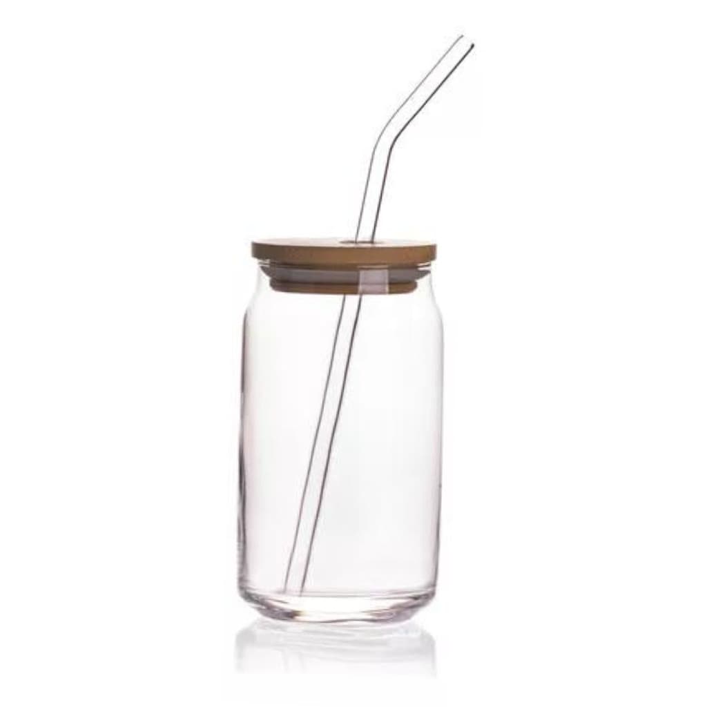 Copo Lata 500ml Com Tampa Bambu E Canudo Vidro Suco Drinks