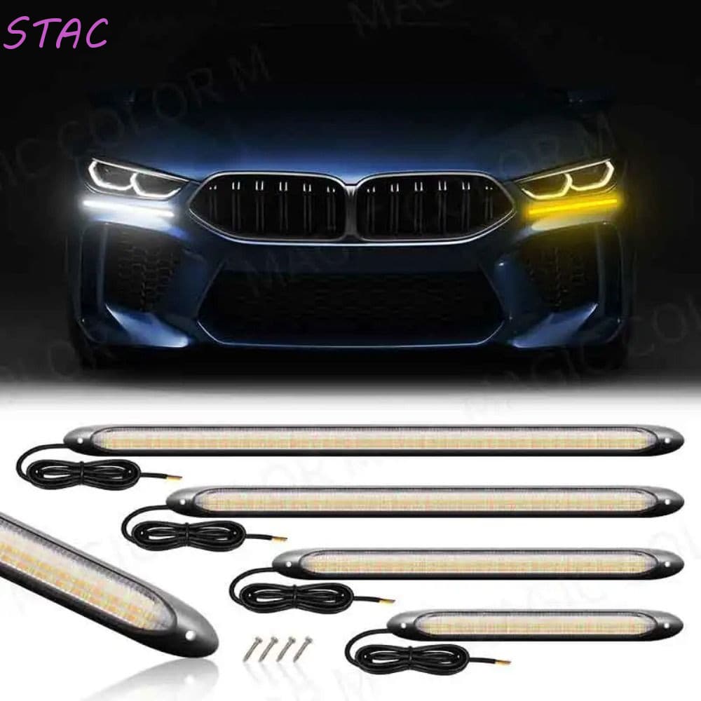STAC 2pcs Tira LED DRL Flexível , Sinal De Mudança De Direção Branco 12V Luzes Amarelas Para Dirigir , Faróis Automotivo
