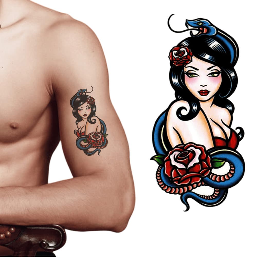 Tatuagem Temporária - Rosa Maria Cobra Marinheiro Realista Linda - 6x10cm