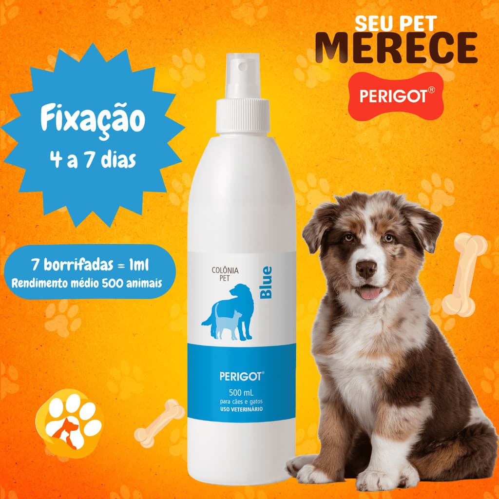 Perfume Alta Fixação Colônia Blue Profissional Perigot 500ml para Cães e Gatos