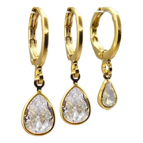 Brinco Folheado Ouro Argola Trio Gotas Zircônia Degrade - Para 3 Furos