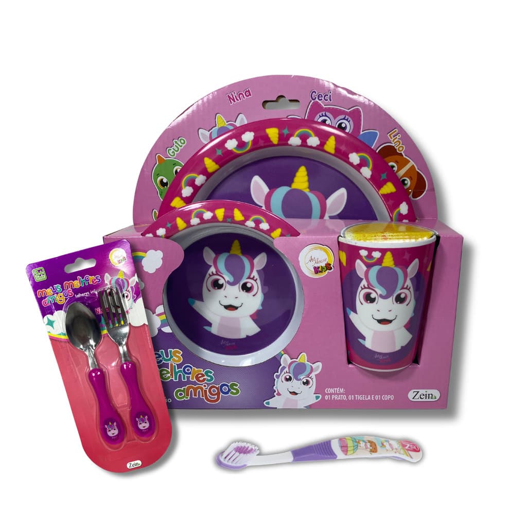 Kit Refeição Alimentação Completo Infantil Unicórnio