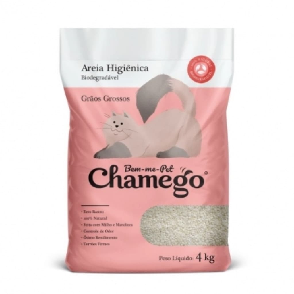 Areia Higiênica Chamego Grãos Grossos Biodegradável Mandioca 4kg