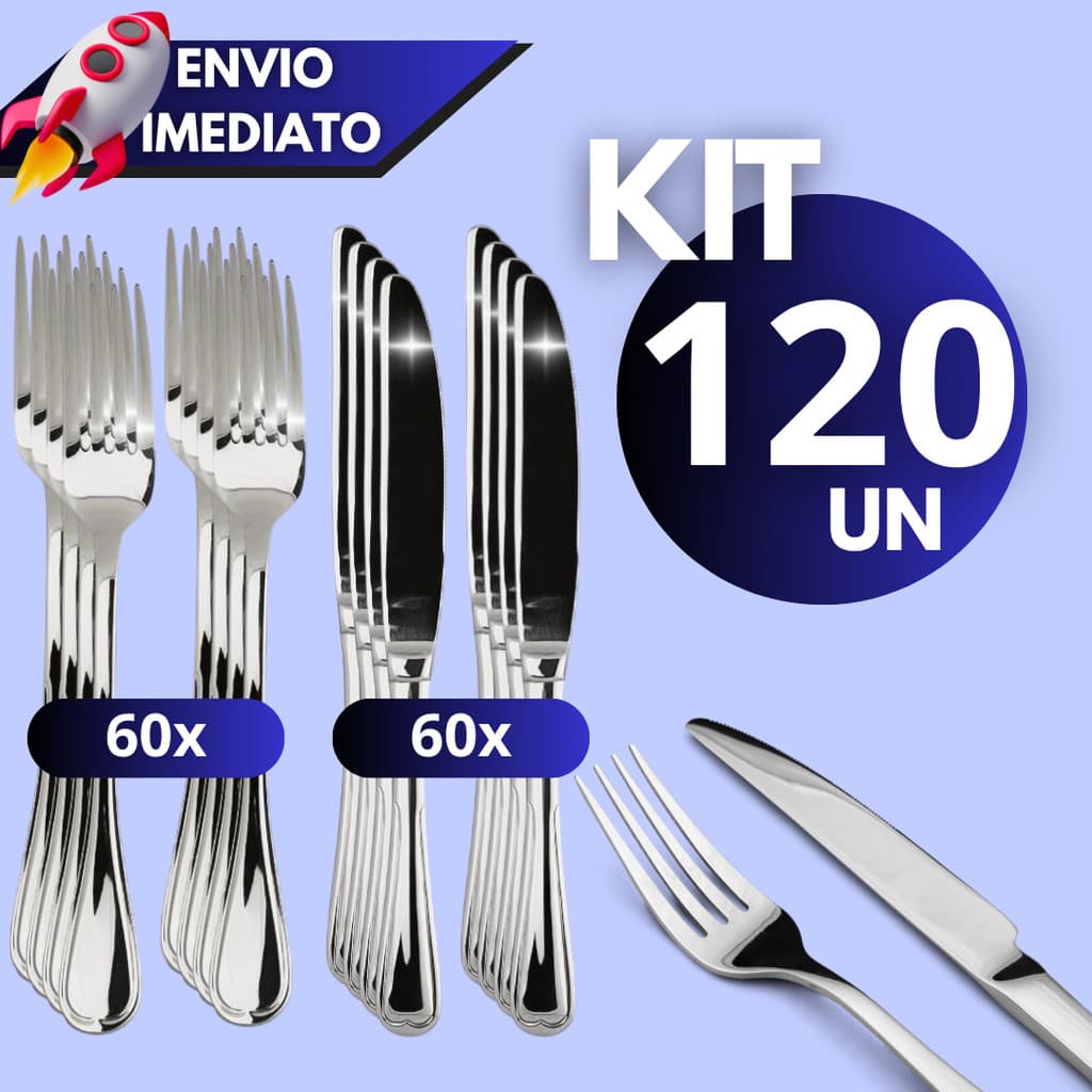 Kit 30/60/120 Peças Jogo de Talheres Inox Premium – Garfos e Facas para Buffets e Restaurantes