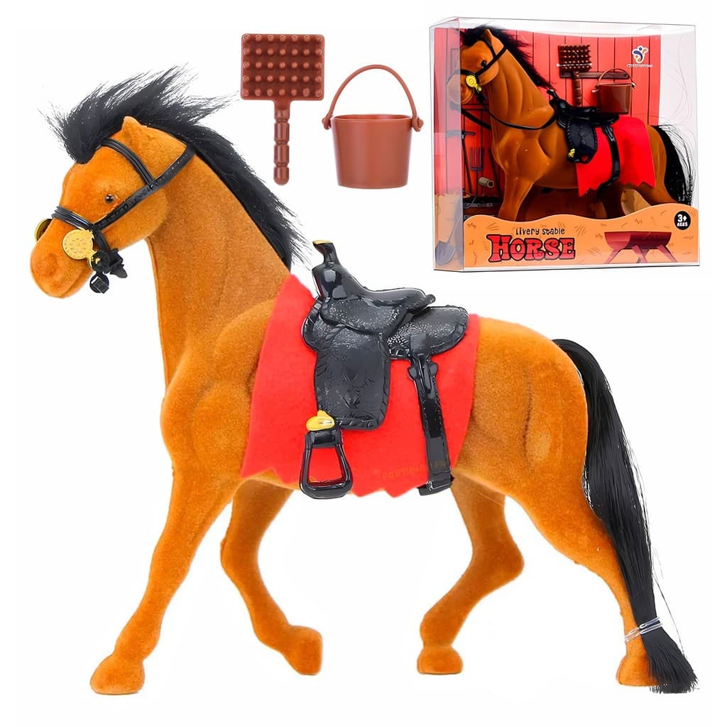 Cavalo Livery Stable Boneco Realista Infantil Com Sela Rédea Manta E Balde Inclusos - For Kids