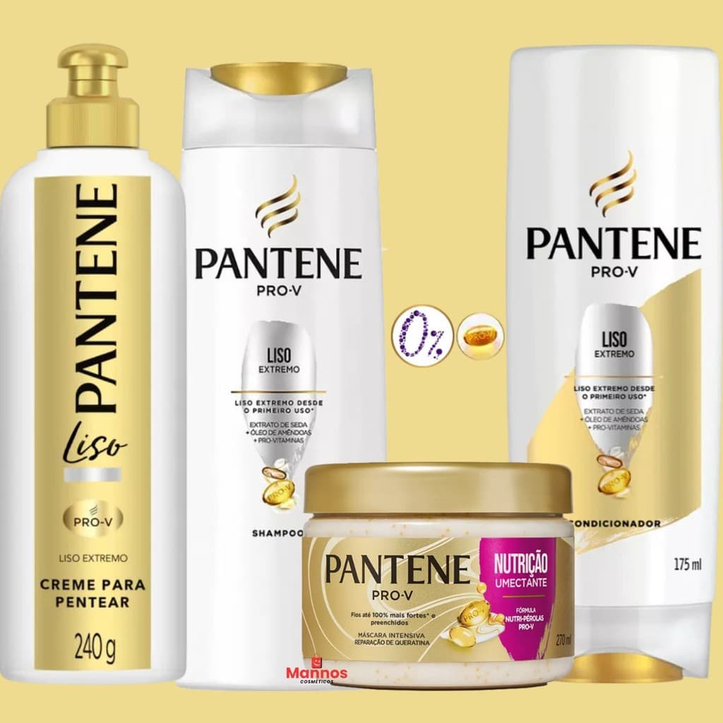 Kit Pantene Liso Extremo Pro V Shampoo Condicionador Creme Pentear 270ml  Máscara Nutrição Umectante 240g