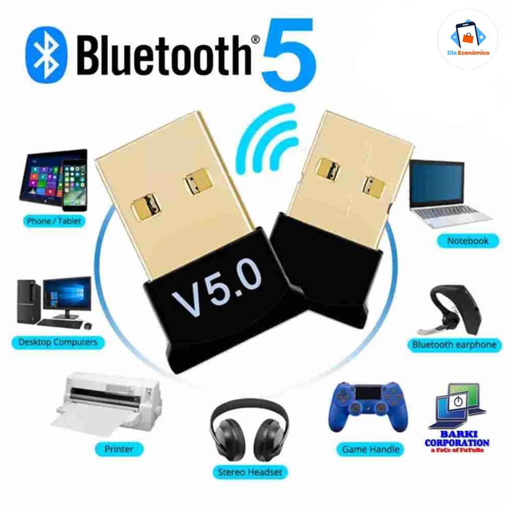 Adaptador Bluetooth 5.0 USB Transmissor Áudio Sem Fio para Notebook e Carros
