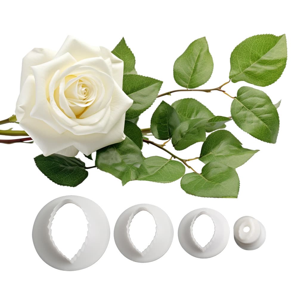 KALAIEN 4PCS Cortadores de Folhas de Rosa em Plástico, Ferramenta de Modelagem para Artesanato em Açúcar, Cortadores Uni