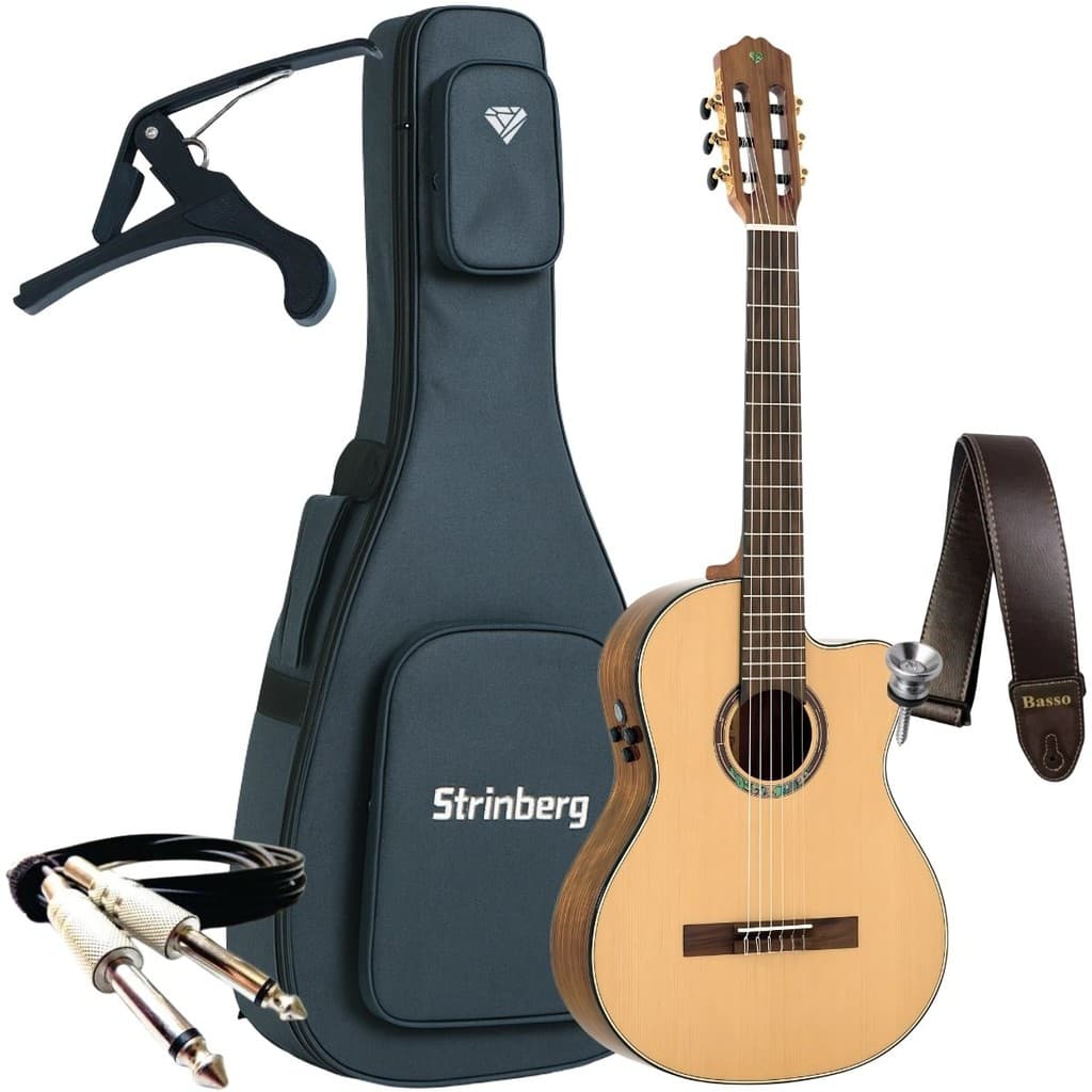 Kit Violão Strinberg Elétrico Dc3sc Diamond Nylon Cutaway + Acessórios