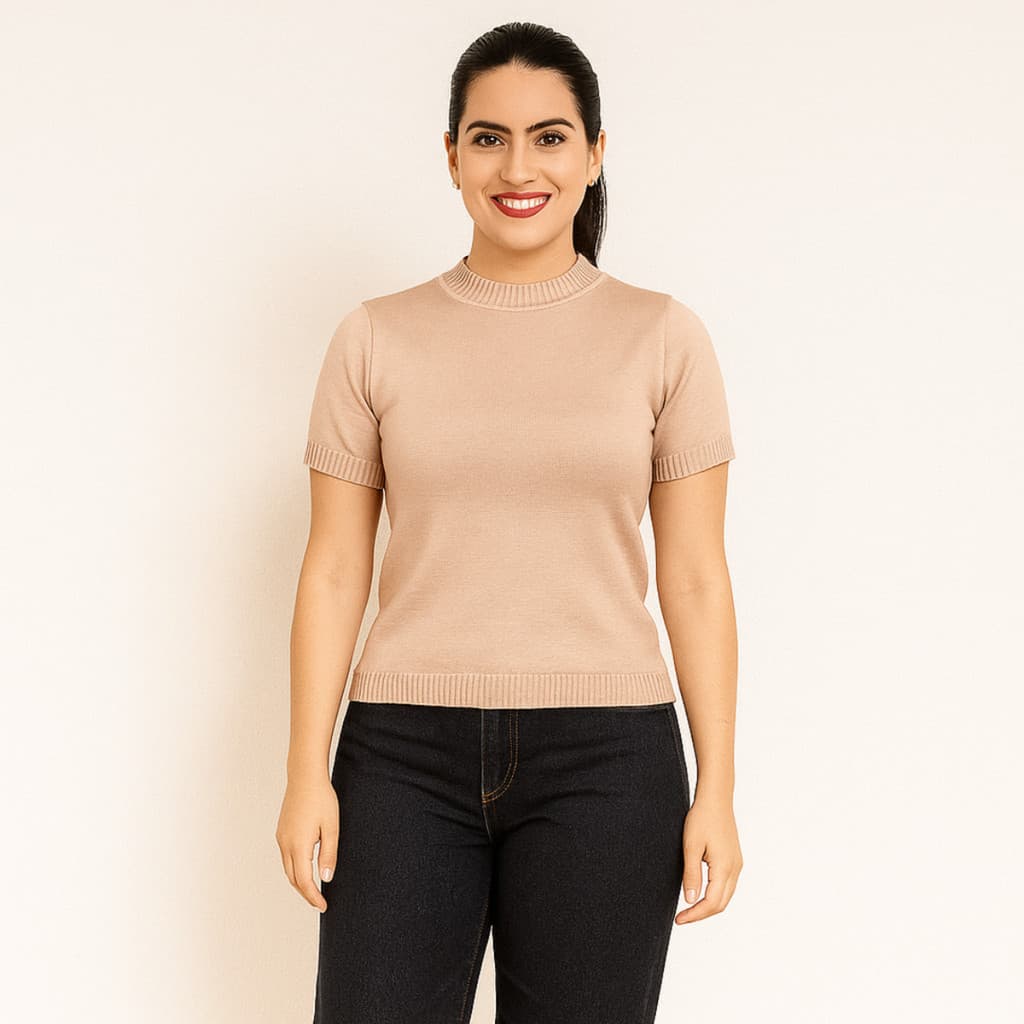 Blusa Feminina Modal Lisa Tricot Manga Curta