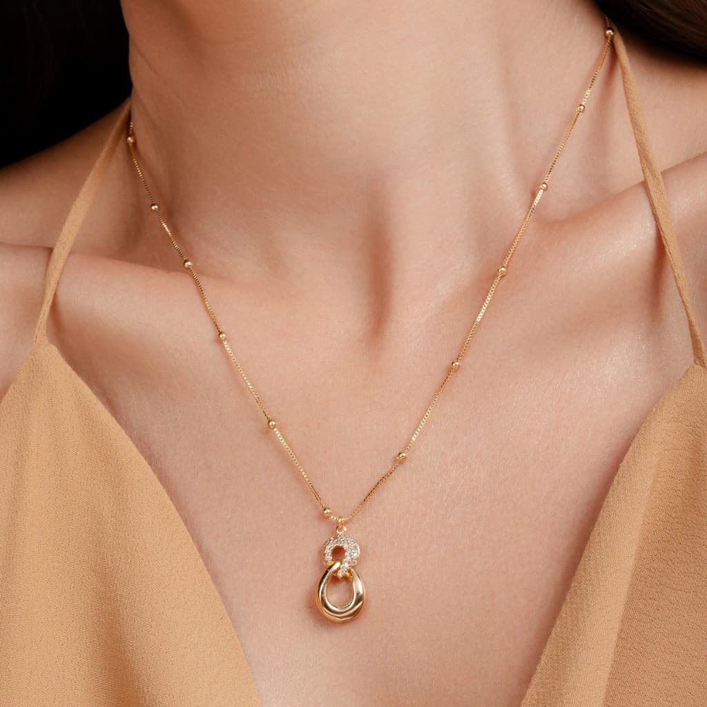 COLAR CORRENTE BANHADO A OURO 18K VENEZIANA COM BOLINHA INFINTO COM PEDRA STRASS ZIRCÔNIA PRESENTE FEMININO