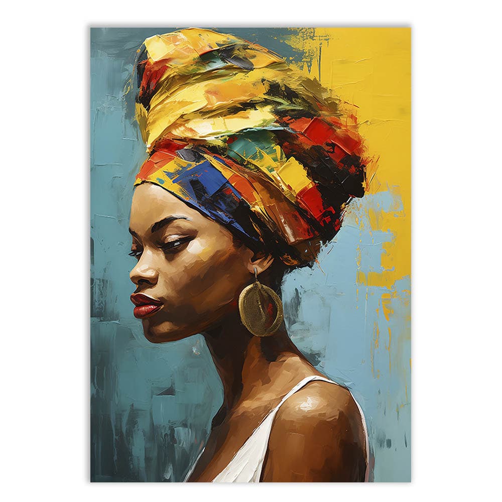 Placa Quadro Decorativo Mulher Negra Ilustração Turbante Brinco Decoração Poster Quarto Sala