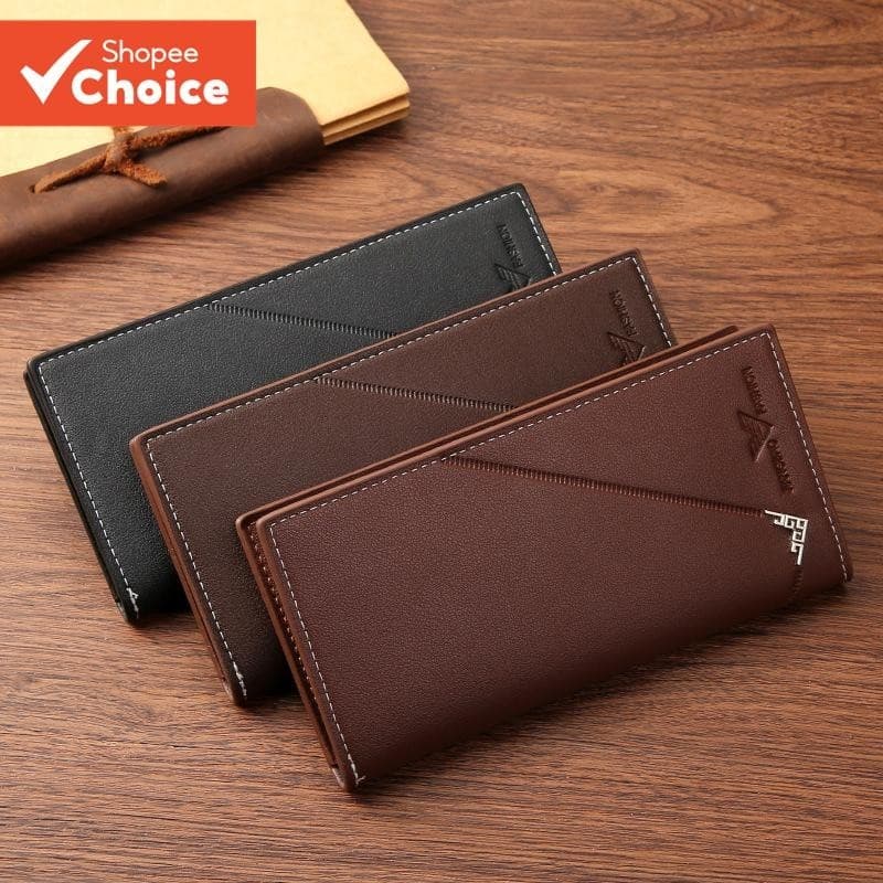 Carteira Masculina Pu Leather Multi Card Funcional De Couro Viagem Jovem Fina Porta-Cartões Passaporte Cédulas Grandes