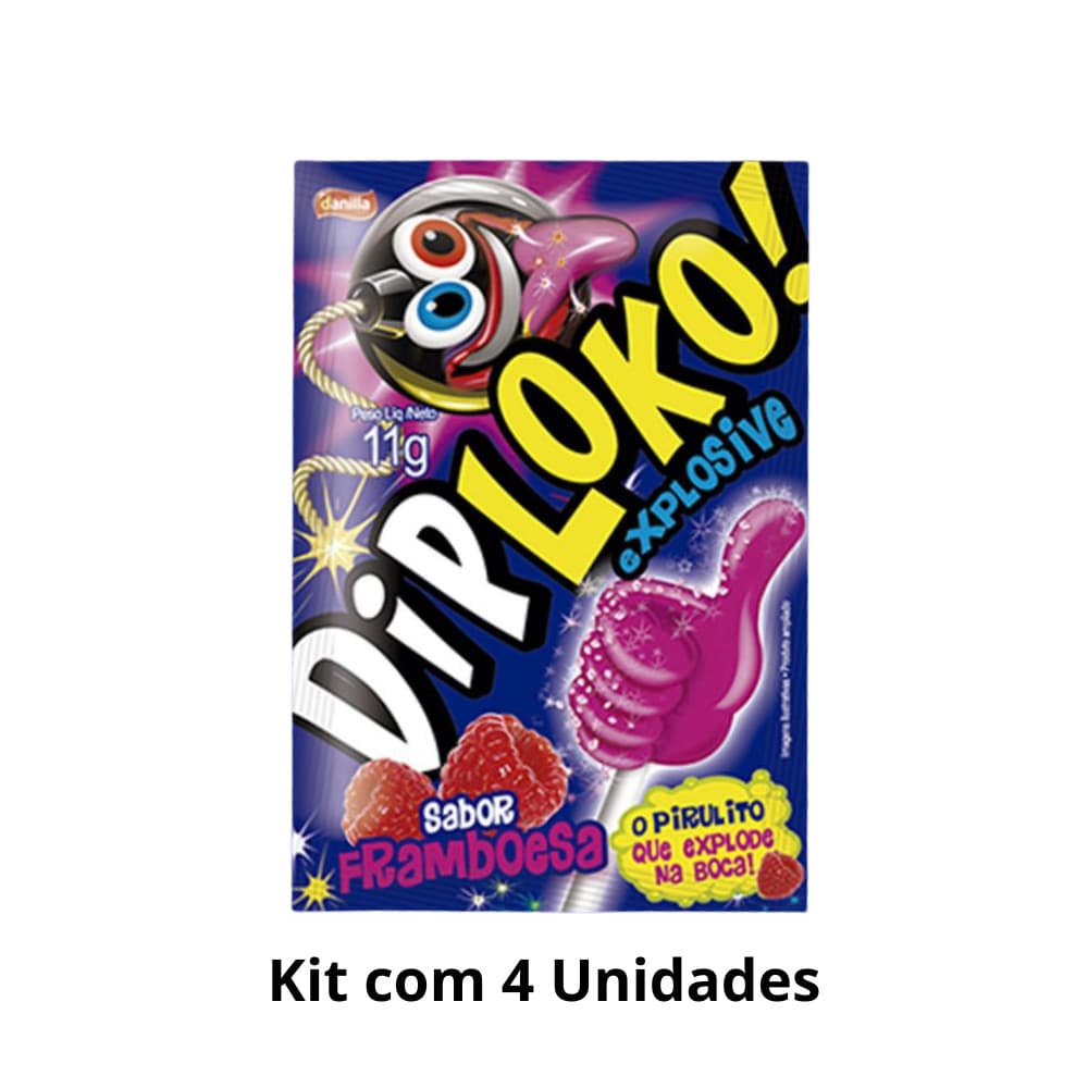 Kit 4 Pirulito Dip Loko Cristais Explosivo Sabor Framboesa