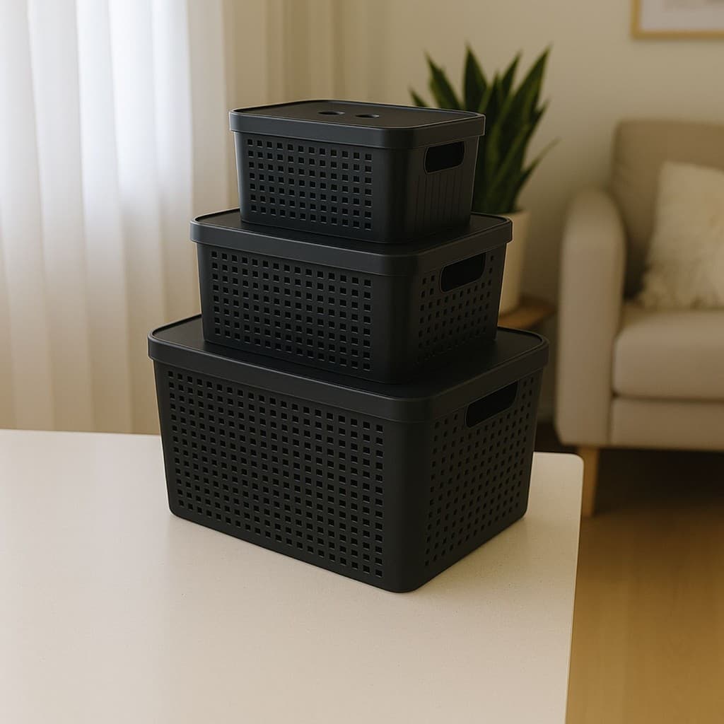 Conjunto 3 Caixa Organizadora Cesto P M G Com Tampa Multiuso Resistente 2L/4,5L/17L - LP House