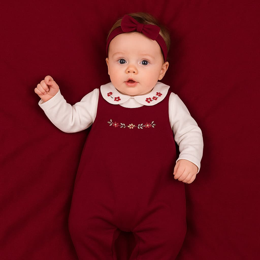 Saída Maternidade Bebê Menina Luxo 4 Peças Vestido Macacão Faixa Manta Algodão 100% RN