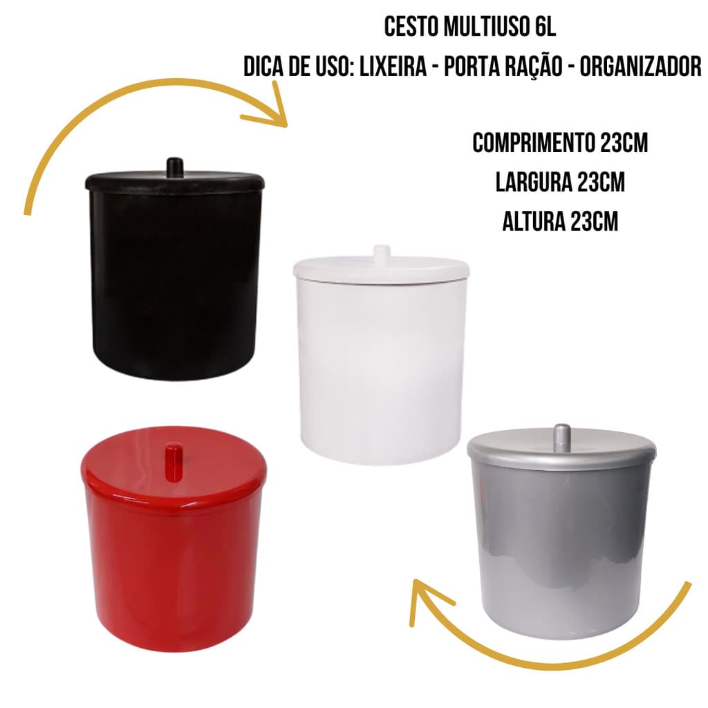 CESTO MULTIUSO 6L - ORGANIZADOR - LIXEIRA - PORTA RAÇÃO
