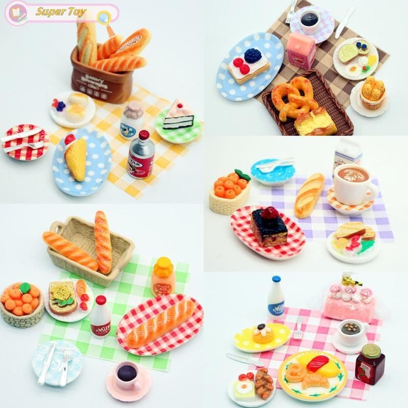 SUPERTOY 1 Conjunto De Casa De Bonecas Café Da Manhã Jogar Dim Sum Pão Geléia Placa Modelo Em Miniatura Cozinha Cozinhar