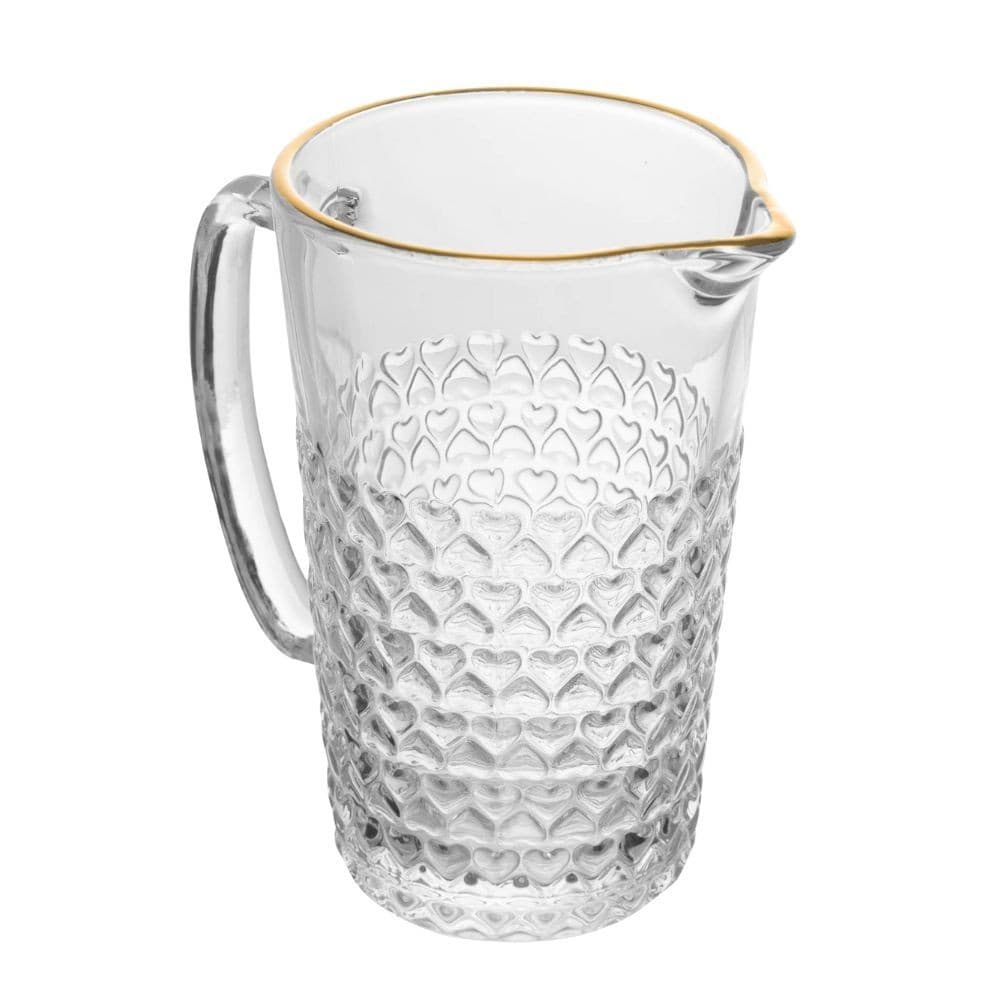 Jarra de Vidro Coração com Fio de Ouro Dourado para Suco Água Refrigerante 1L Lyor
