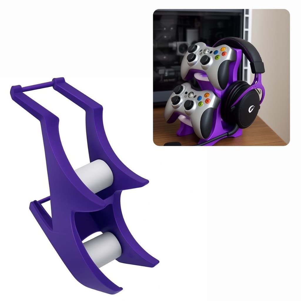 Suporte Gamer Para Headset E Controles Com Design Moderno, Ideal Para Organizar Acessórios E Decorar Sua Área De Jogos.