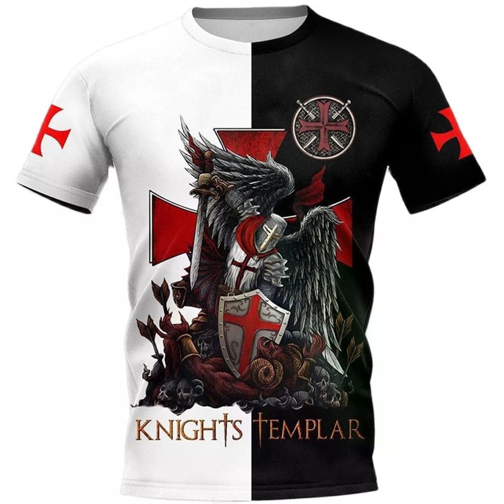 Moda Retro Cavaleiros Templários 3D Impresso Camisetas Masculinas Verão Casual Streetwear Casal De Manga Curta Topos Tra