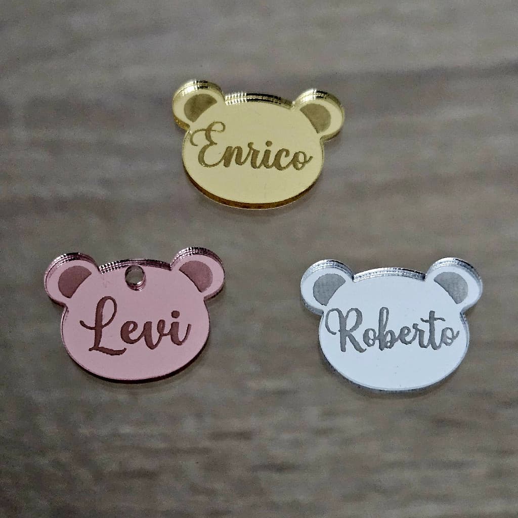 Etiquetas tags com Nomes Apliques Acrílico (2,,2cm) - Ursinho