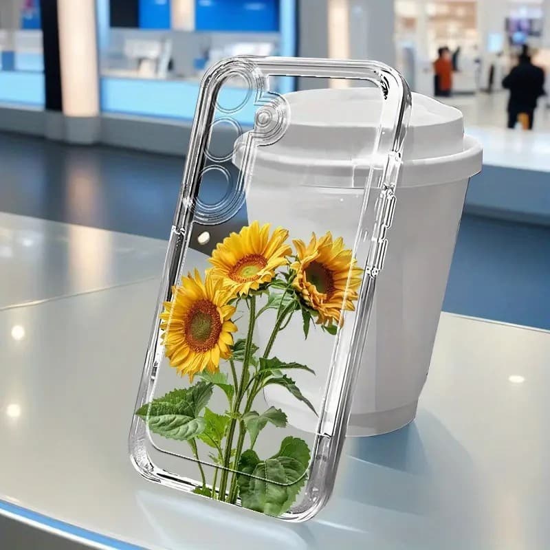 Capinha Capa transparente Anti-impacto Girassol Desenho para Samsung A55 A35 A03 A04 A05 A05S A10 S24 Plus S25 Ultra