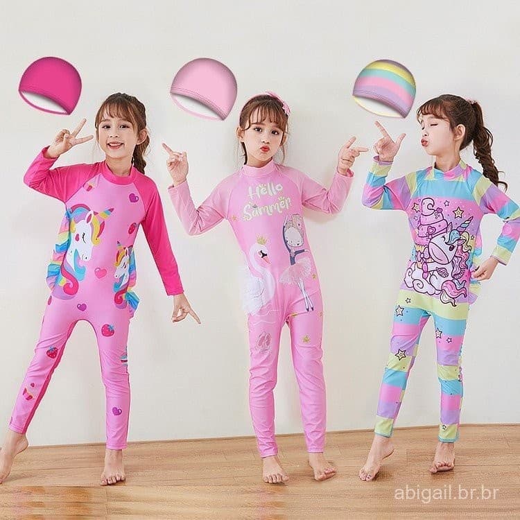 Novo Estilo de Maiô Infantil de Alta Qualidade com Capuz e Manga Longa Rashguard para Meninas MGZO LKTJ