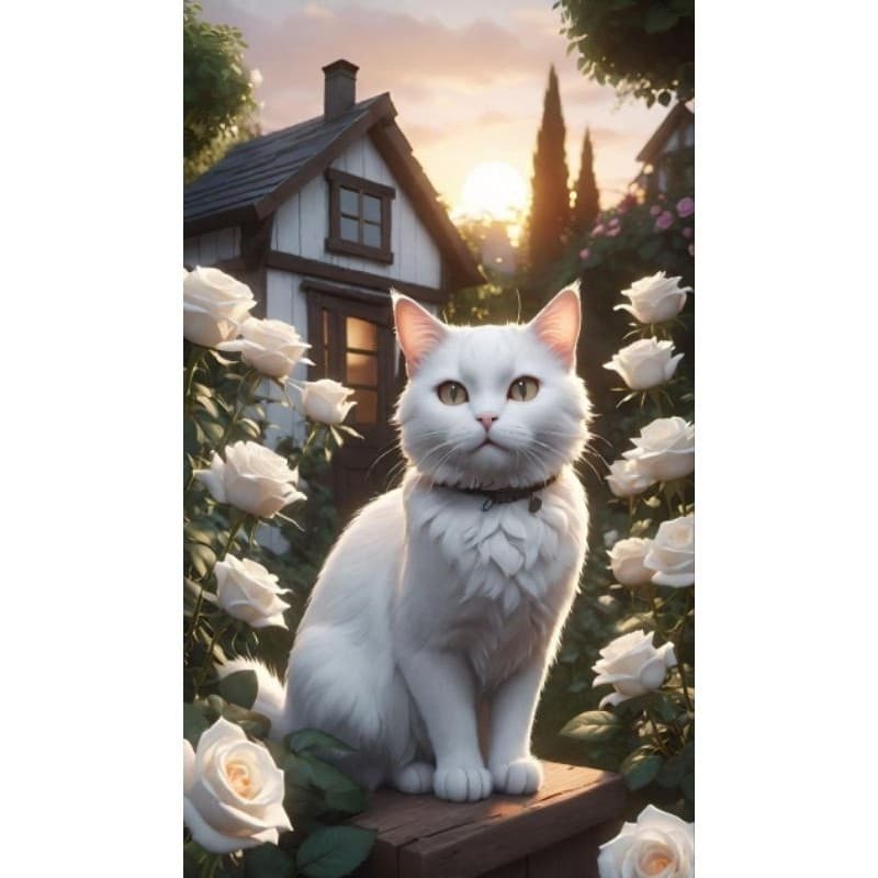 Quadro Gato Branco Placa Decorativa MDF