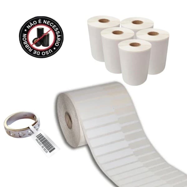 5 Rolos Etiqueta para Jóia 95x12mm Térmica - 10500 etiquetas