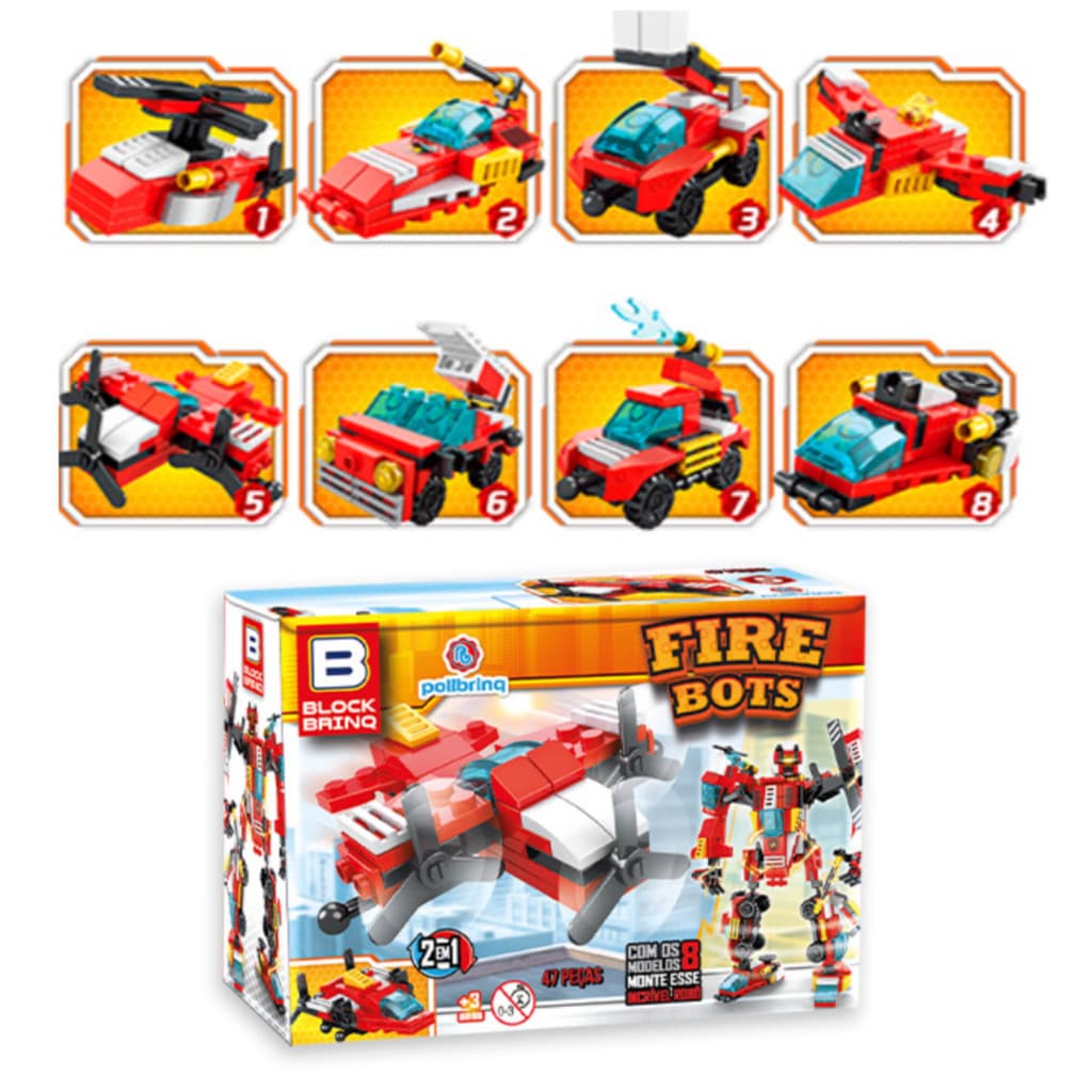 Bloco de Montar Colecionável Carrinhos 8 modelos diferentes para colecionar Fire Bots