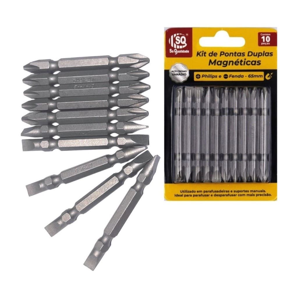 Kit Bit Ponteiras Pontas Duplas Magnéticas Fenda e Philips