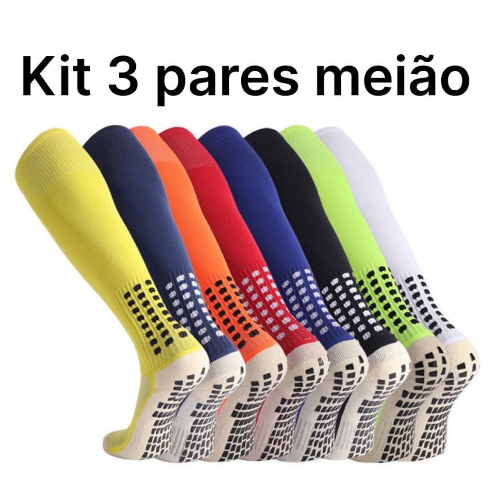 Kit 3 Meião De Futebol Masculino Longas Toalha De Fundo Antiderrapante Esportivas MDL09