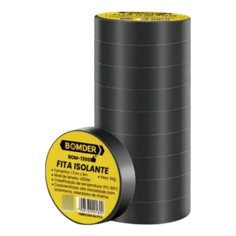 Kit 10 Fita Isolante Antichamas Preta 9 Metros X 17mm